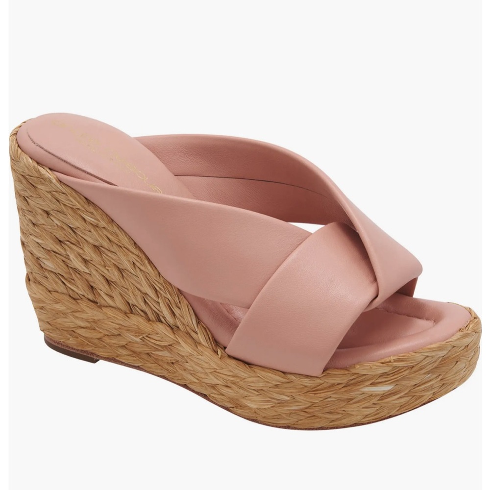 NWOT Andre Assous Calesa Leather Espadrille Wedge Sandal in Rose